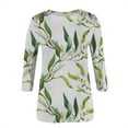 thumbnail image 4 of Impression de Col Rond Individuellement Intelligent en Vrac Femmes Manches 3/4 95% Polyester, 5% Spandex Top (Blanc, S), 4 of 5