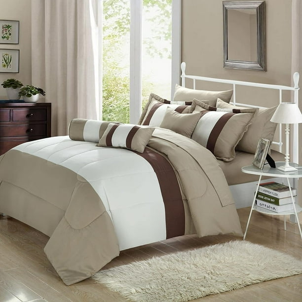 Serenity Beige & Tan King 10 Piece Comforter Bed In A Bag Set Walmart
