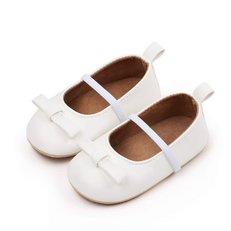 Loliuicca Baby Girl Leather Flats Infant Bow Walker Crib Shoes for Party