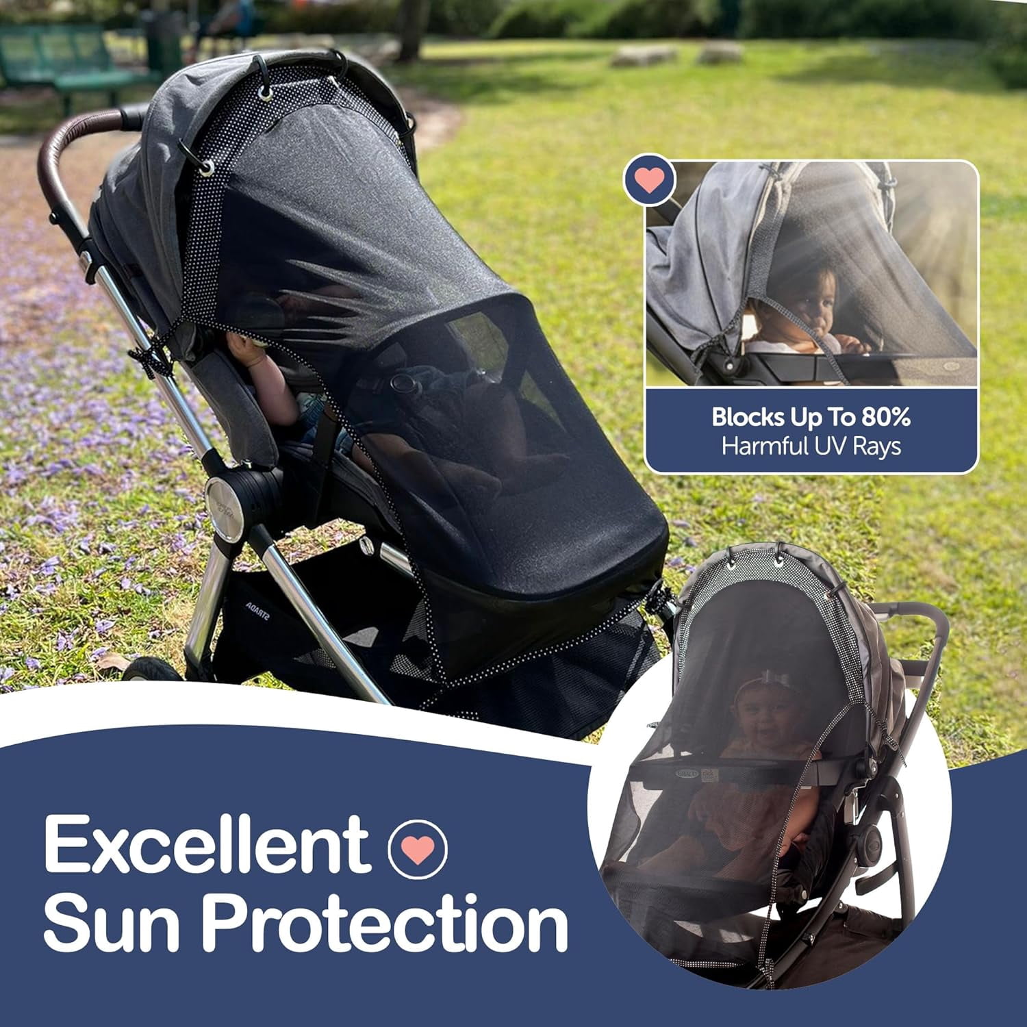 Sun Shade for Strollers (Long). Universal Adjustile SPF 30+ Sunshade with See Through. Your Biy Will See the World and Will Be Protected. byÂ&nbsp;IntiMom