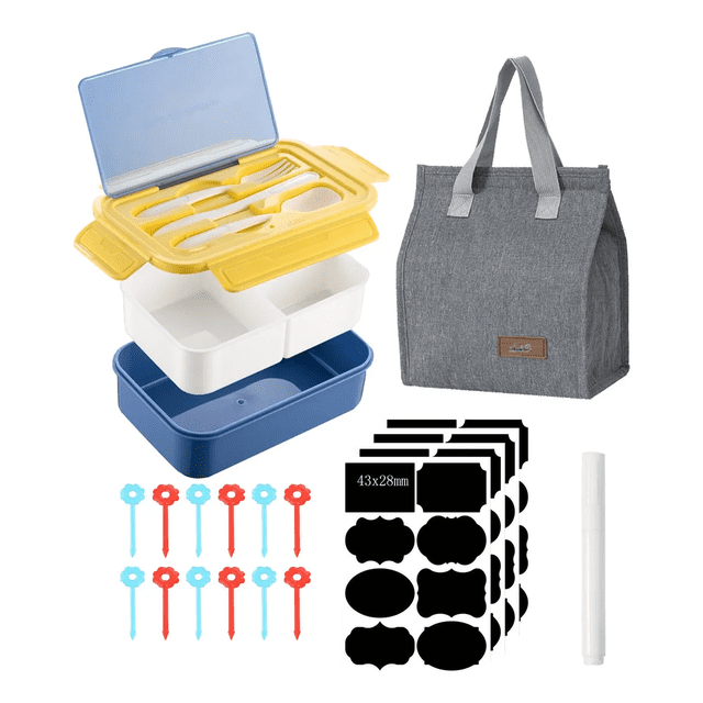 Box Lunch Con Topper Y Cubiertos Capacidad 1100ml Lab.G, Azul Gris