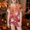 thumbnail image 2 of XAOFW Boys Girls Halloween Pajamas Pumpkin Prints Short Sleeve Button Down Tops Shorts Toddler Kids Fall Winter Soft Nightwear 3-4 Years, 2 of 4