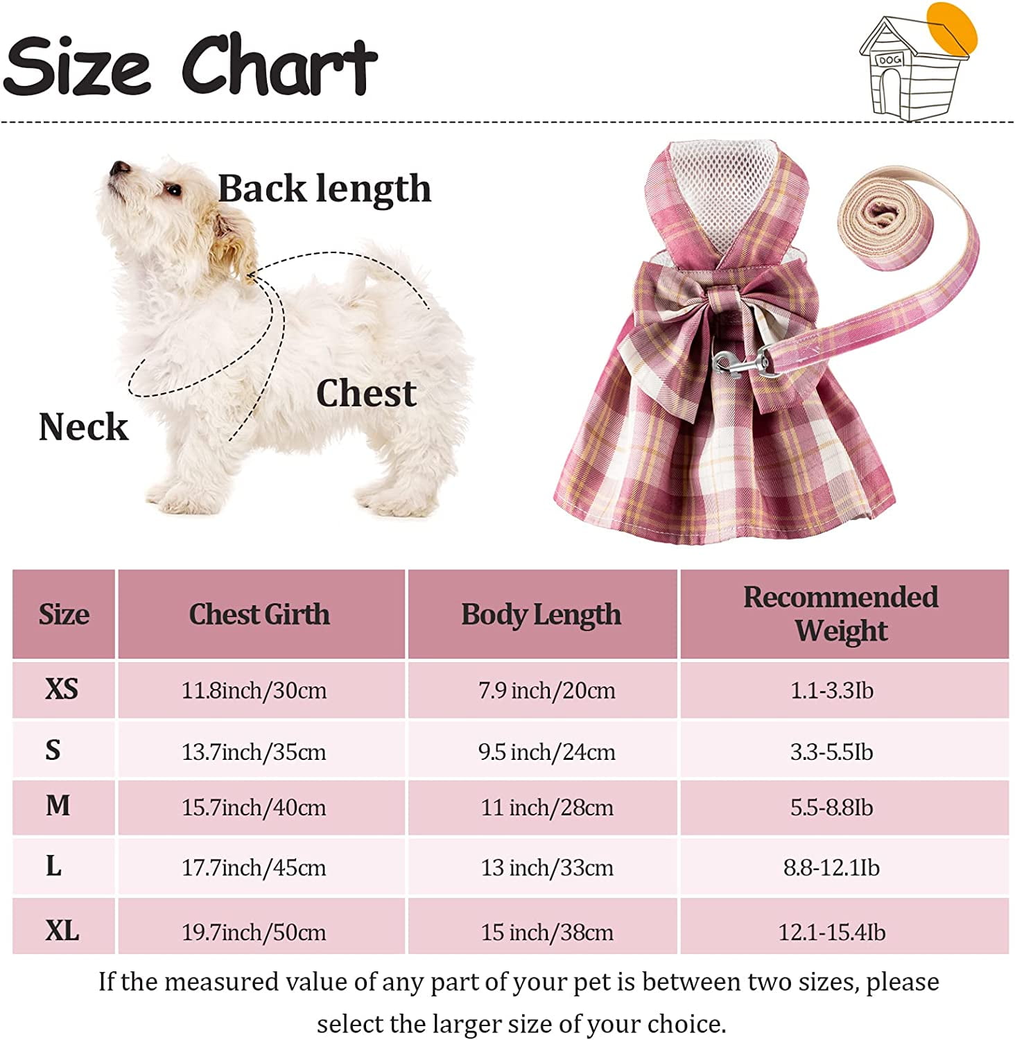BURIBURI Dog Cat Harness with Leash Set, Doggy Dress Plaid Puppy Girl Skirt with Lead Rope, Cute No Pull Comfort Dog Harness Breathable Lightweight Vest Jacket for Rabbits Outdoor Training Walking