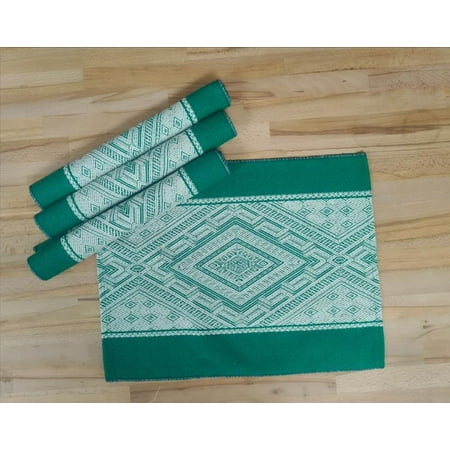

Fennco Styles Diamond Weave Cotton Blend 14 W x 19 L Set of 4 - Green Geometric Rectangular Table Mats for Boho Décor Dining Table Banquets Family Gatherings