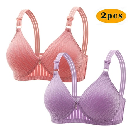 GERsome Women s Pack of 2 Assorted Color Push Up Wireless Bra Padded T Shirt Bras No Underwire Plunge Bralette Full Coverage 2PC#Pink/Purple XXL