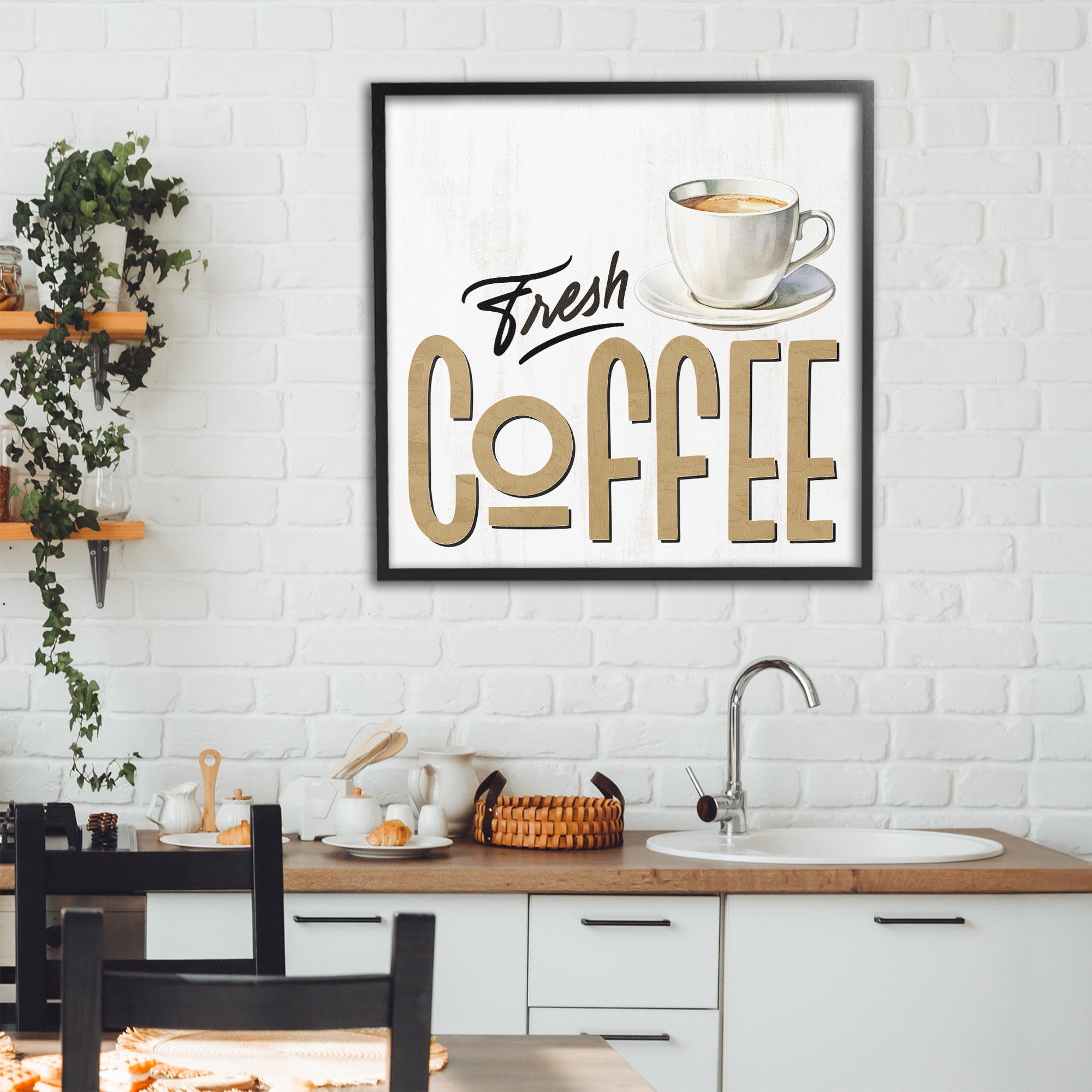 Stupell Industries Fresh Hot Coffee Black Framed Giclee Art, design by Kim Allen