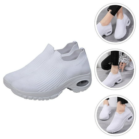 SILENRADAWN 1 Pair Women Running Shoes Air Cushioned Shoes Fitness Sport Shoes with Breathable Mesh Upper White