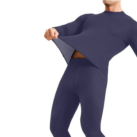 Clearance TOUMENY Mens Long Underwear Bottoms Mens Base Layer Men s Silk Winter Round Neck Gelatin Style Warm And Thick Velvet Home Clothes