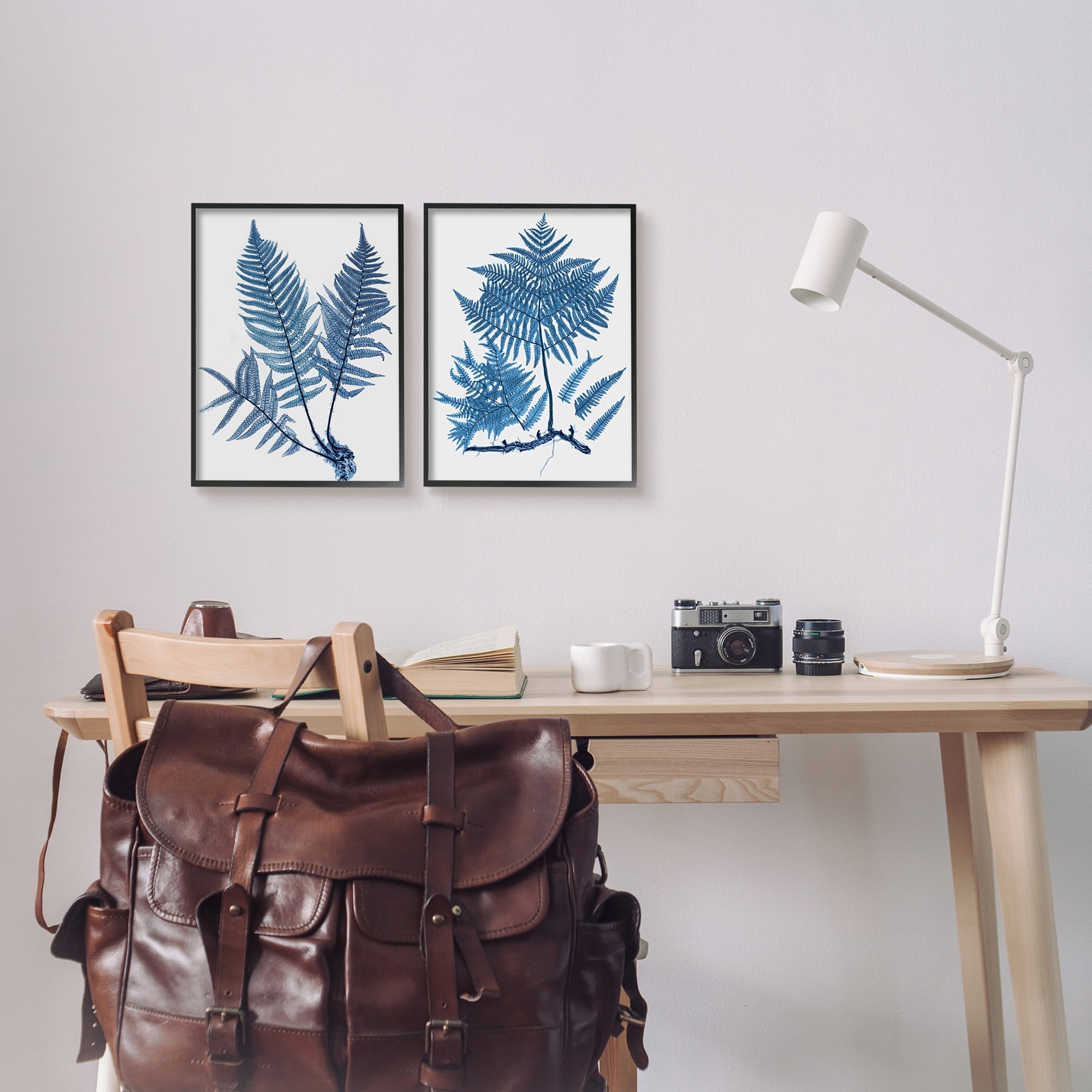 Stupell Industries Bold Blue Ferns Woodland Nature Botanical & Floral Painting Gray Framed Art Print Wall Art, Set of 2