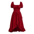 thumbnail image 5 of SAWOBUUN Renaissance Dress Women Medieval Gothic Dress Short Sleeve Lace-Up Bodice High-Low Ruffle Hem Maxi Dress for Halloween, 5 of 8