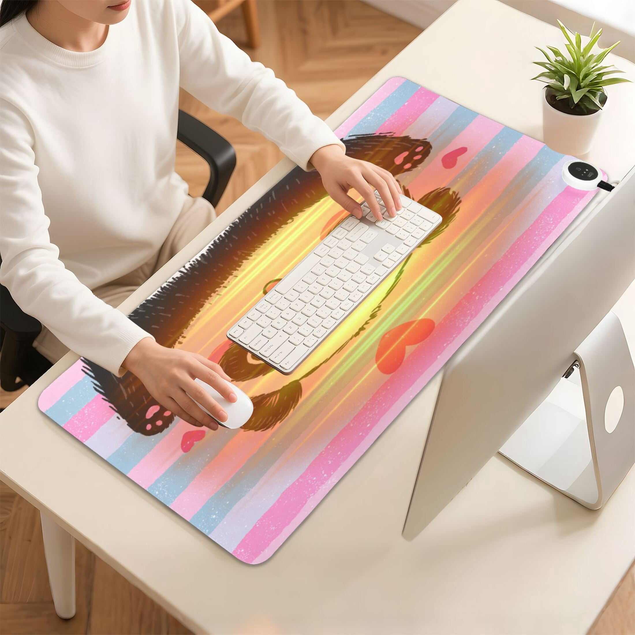 Large Heated Desk Mat Mouse Pad 31.5"x13"PU Leather Graphene Heating Desk Warmer with 3 Temperature Settings 110V US Plug Non-Slip Warm Pad for Home, Office, and Gaming Adorable Panda Love Design