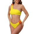 thumbnail image 4 of Conjuntos de bikini de una sola manga con flores en 3D para mujer, traje de baño asimétrico de 2 piezas en amarillo grande, 4 of 5