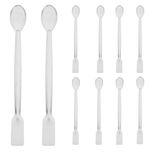 Espátula de cuchara de laboratorio de acero inoxidable de 10 piezas 2 en 1 Cuchara de muestreo de laboratorio de mango largo Espátula mezcladora Cuchara de muestreo de reactivos de doble punta Espátu