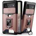 thumbnail image 1 of KOMI Compatible for Google Pixel 6 2021 Case with Camera Cover & Kickstand, Slide Lens Cover+Rotate Ring Stand+Card Holder, Impact-Resistant, Full Protect for Google Pixel 6 Rose Gold, 1 of 5