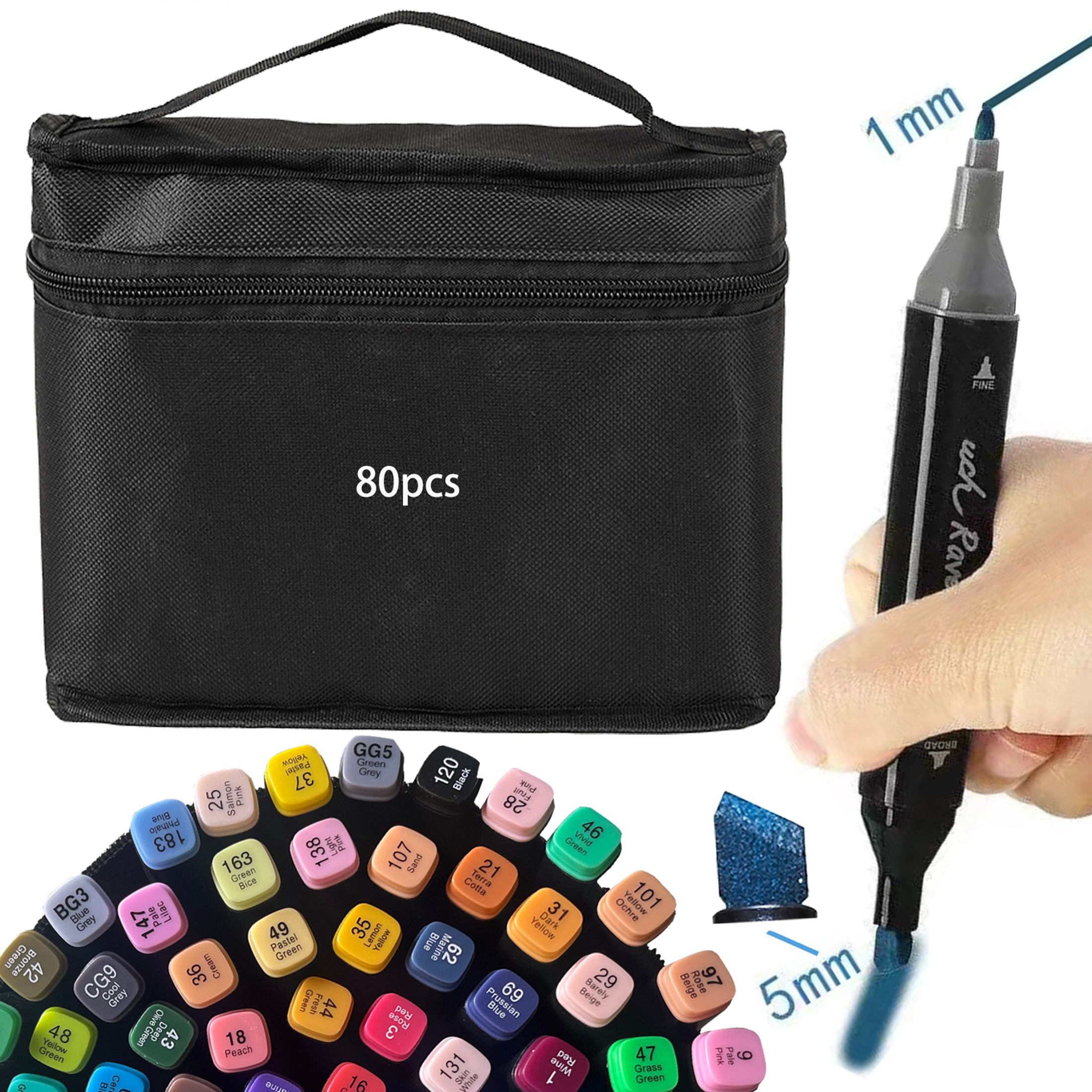 MIKOUJOS 80-Color Alcohol Markers Brush Tip Set