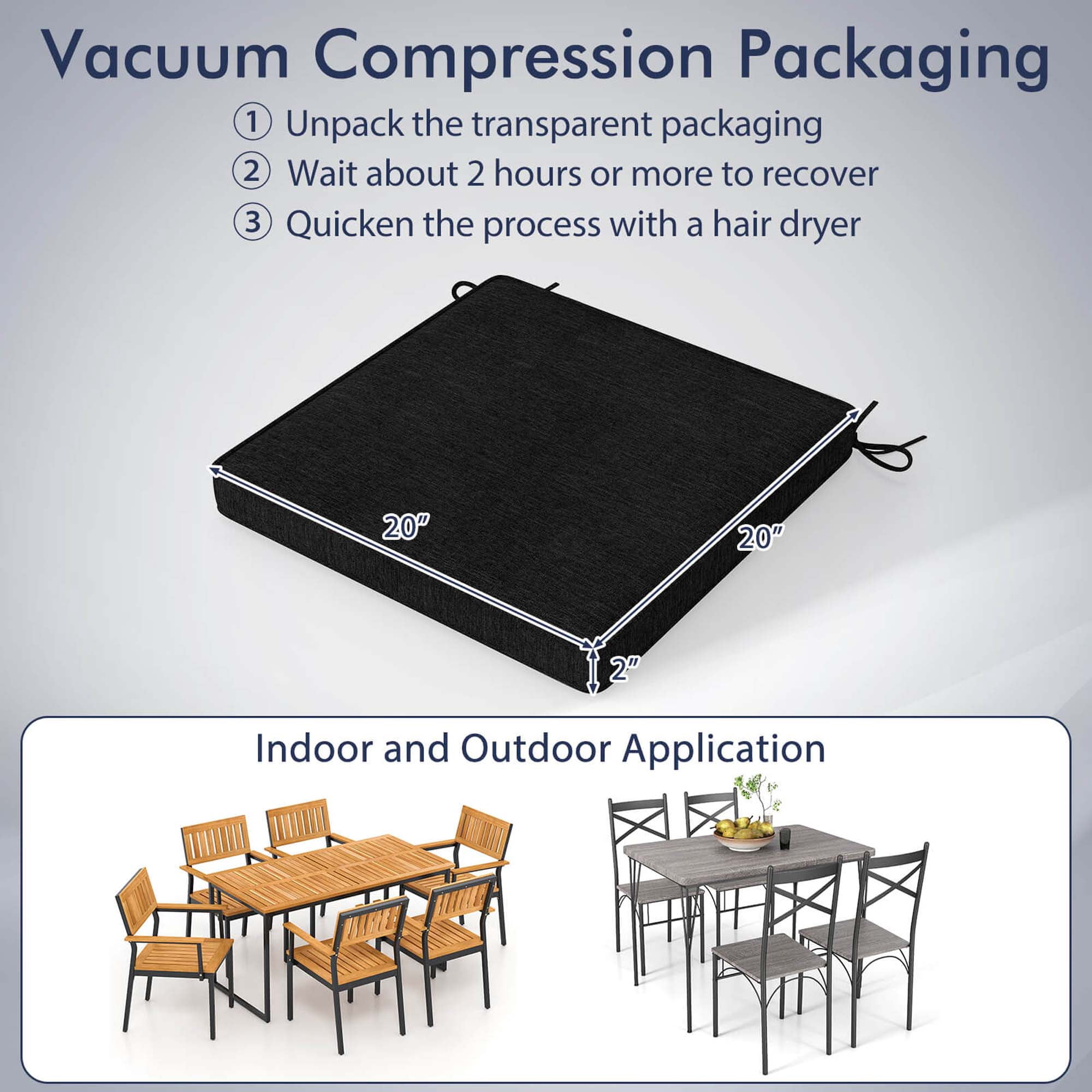 Costway Outdoor Chair Cushion Set of 4 Waterproof Fade-Resistant Olefin Seat Cushions Black