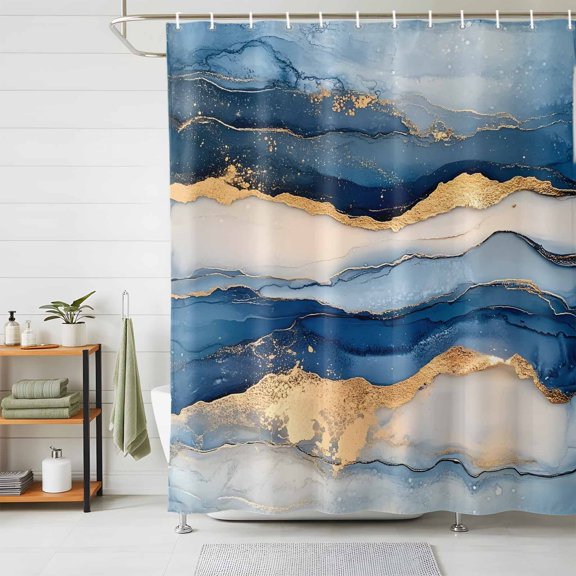 Shower Curtains for Bathroom, Blue Coastal Waterproof Fabric Shower Curtain, Modern Luxury Nautical Summer Beach Decorative Bathroom Curtain for Bathtub, 72"x72", No Hooks Included