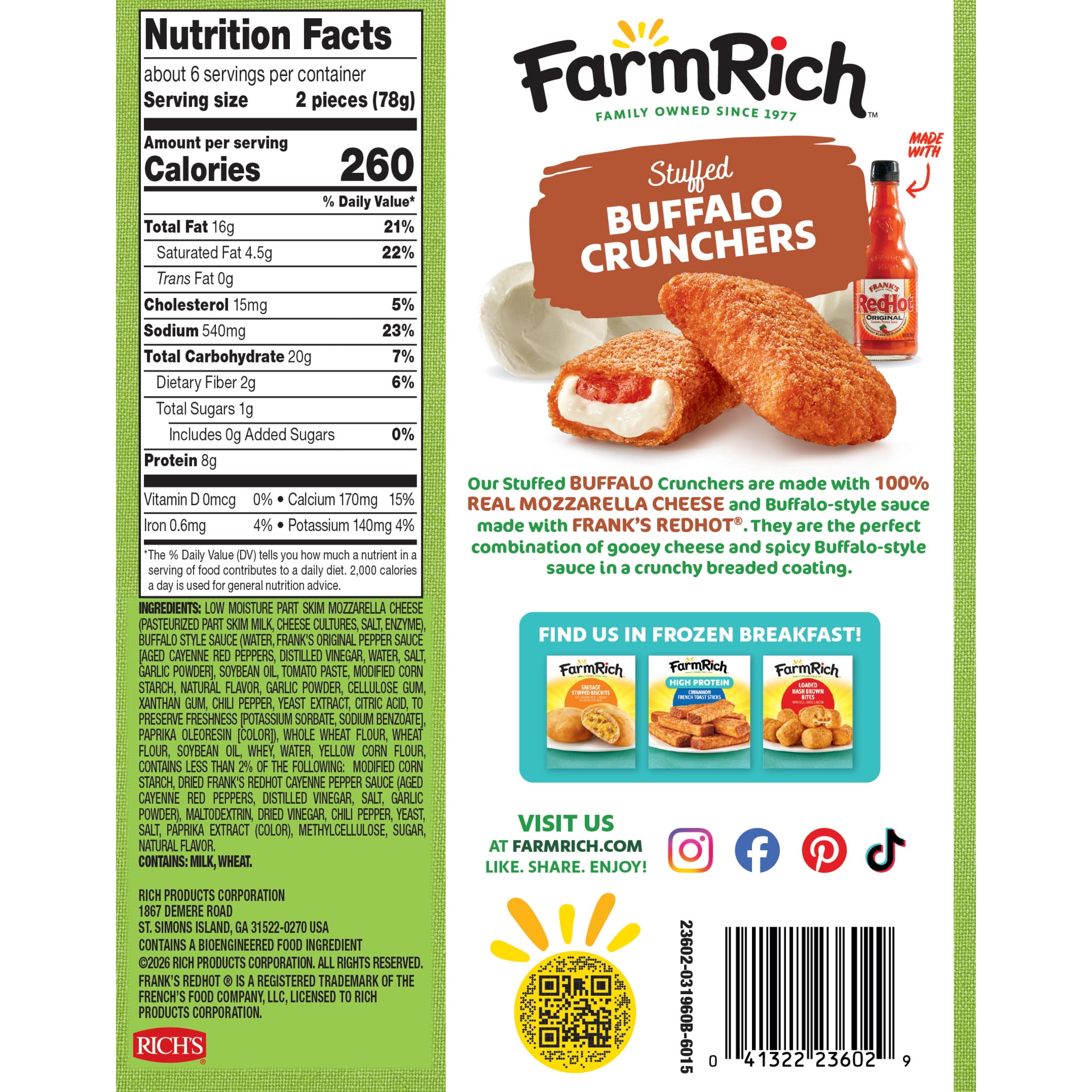 Farm Rich Stuffed Buffalo Cruncher, 18oz (Frozen Snacks and Appetizers)