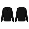 thumbnail image 4 of Fesfesfes Women's V-Neck Drop Shoulder Knit Sweater with Side Slit Long Sleeve Loose Fit Solid Color Soft Warm Casual Pullover Top for Fall Winter Daily Wear, 4 of 9