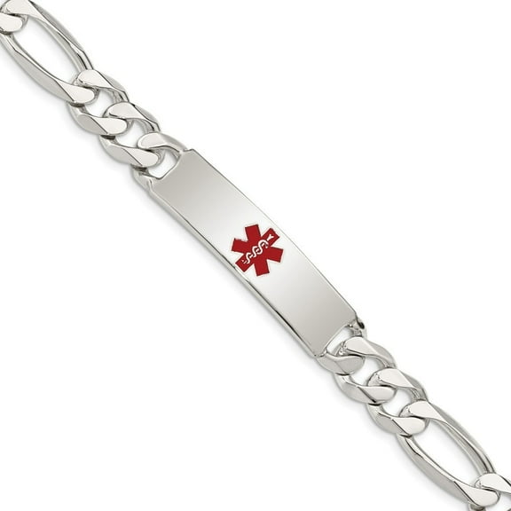 Sterling Silver Polished Medical Figaro Anchor Link ID Bracelet - 8.5 Inch - Measures 10mm Wide