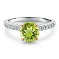 thumbnail image 3 of Gem Stone King 10K White and Rose Gold Green Peridot and Lab Grown Diamond Engagement Ring for Women | 1.65 Cttw | Round 7MM | Gemstone August Birthstone | Size 8, 3 of 6