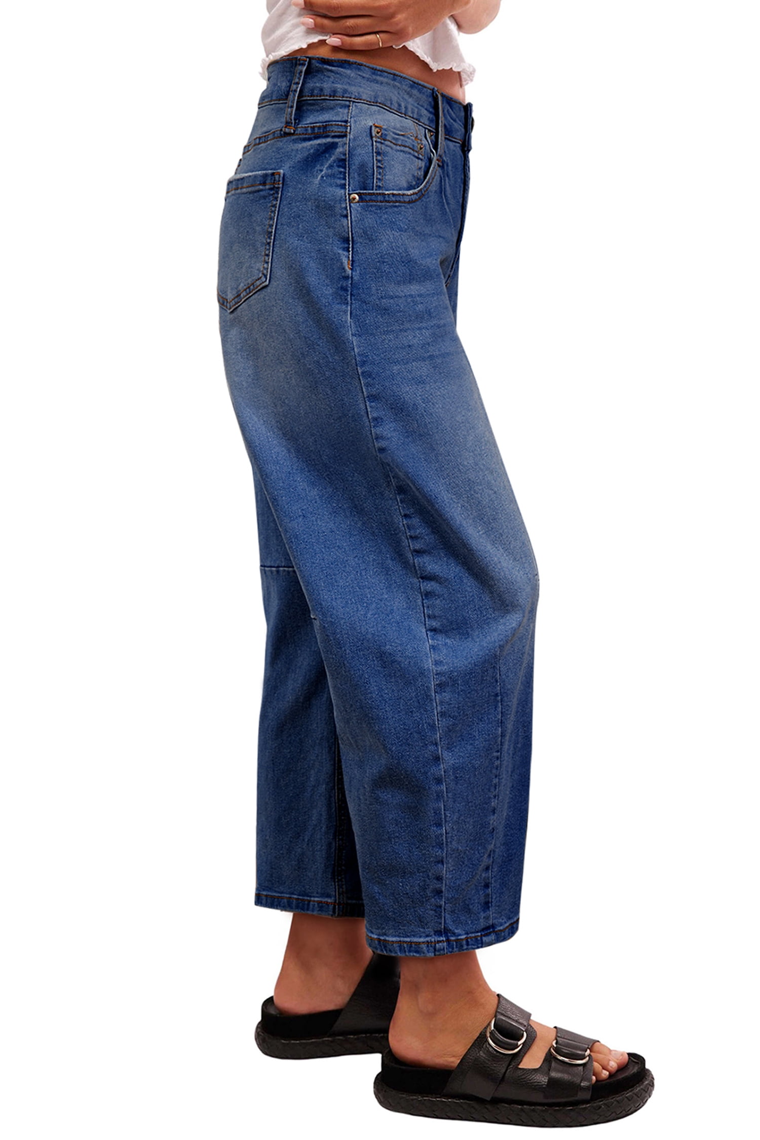 DOKOTOO Women's Barrel Jeans Mid Rise Vintage Y2k Baggy Boyfriend Jeans Loose Ankle Denim Stretch Pants Blue Size 10