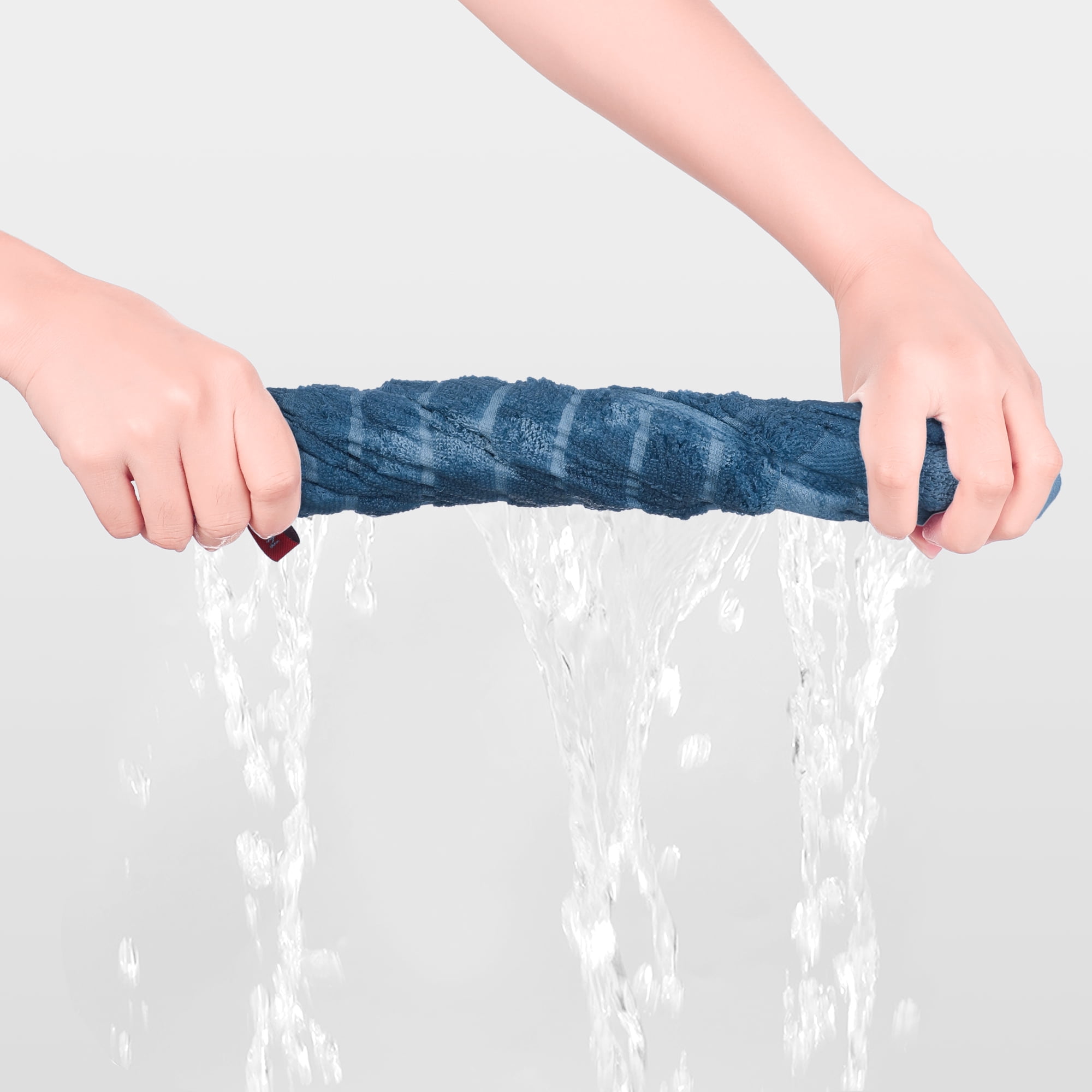 REGALWOVEN Striped 12 Pack Washcloths Pure Cotton Face Towels Comfort Towels Blue