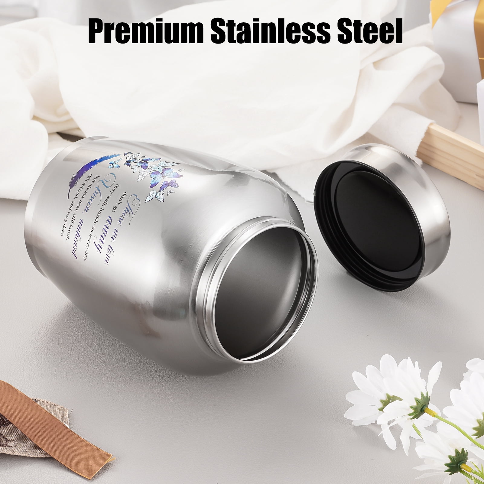 XIUDA Large Urns for Adult Male Female-Decorative Urns, Stainless Steel Funeral Keepsake for Ashes Remains Cremation Urn for Human Ashes for Women Man