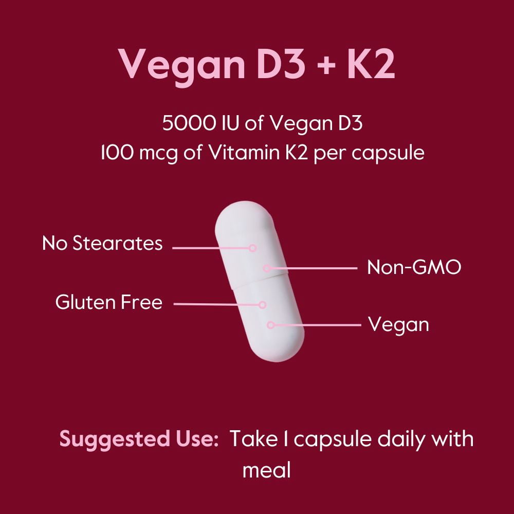 Bestvite Vegan Vitamin D3 5000 IU + Vitamin K2 100 mcg as MK-7 (120 Vegetarian Capsules) - No Stearates - Vegan - Non GMO - Gluten Free