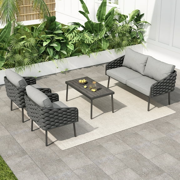 CoSoTower 4-Pieces Outdoor Metal Patio Furniture Set, 4-Seat Patio Furniture Sofa Set with Cushion, Modern Outdoor Furniture Deep Seating for Porch, Garden, Backyard, Balcony, Grey