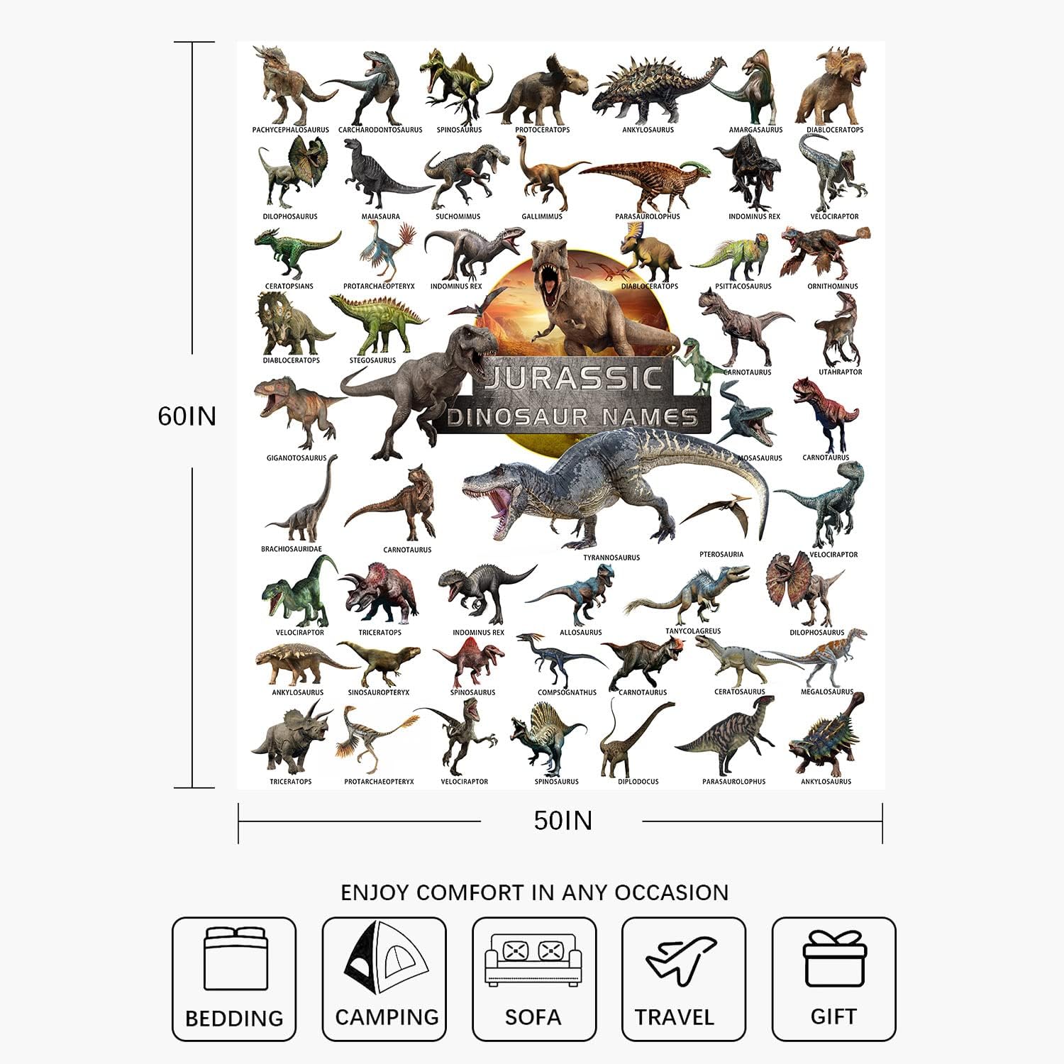 Dinosaur Blanket for Boys - Jurassic Dino Kids Teens Sofa Bed Plush Blanket, Soft Cozy Flannel Blanket Dinosaur Room Decor Gifts for Boys 50x60 Inches
