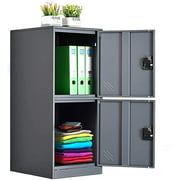 MECOLOR -Metal Vertical 2 Compartment Small Locker Cabinet for Office with Padlock Latch  Grey Color