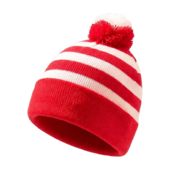 YZZZJZQL Christmas Adult Red White Striped Knit Beanies Hat Winter Beanie Hat With Pom Pom Beanie For Christmas Halloween Party Hat
