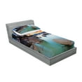 thumbnail image 2 of Ambesonne Nautical Fitted Sheet & Pillow Sham Set, Romantic Lake Sunset, Twin, Blue Grey, 2 of 2