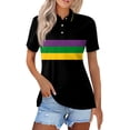 thumbnail image 2 of Hearthz Striped Women's Short-Sleeve Polo Shirt 3 Buttons Collared Tennis Activewear UPF 50+ Sun Protection Golf Polos Shirt Black L, 2 of 6