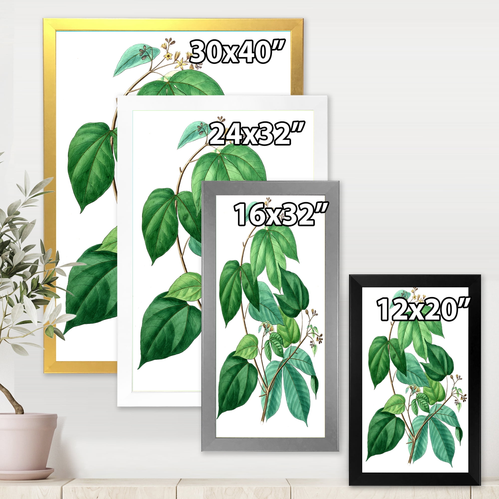 Designart 'Ancient Green Leaves Plants III' Traditional Framed Art Print