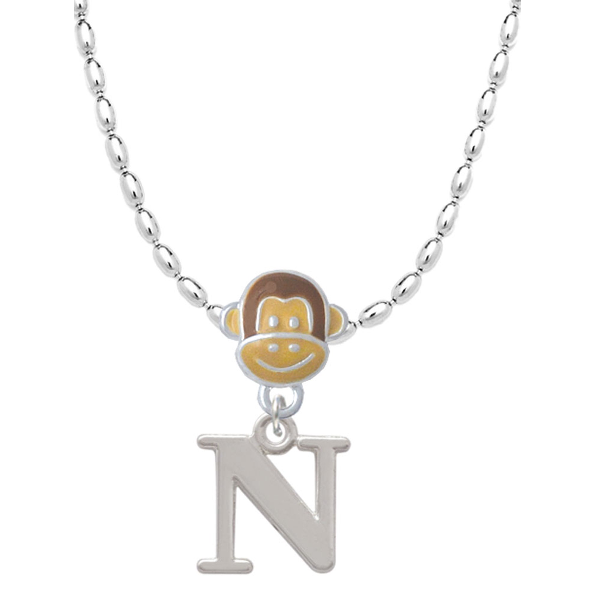 Delight Jewelry Silvertone Large Initial - N - Mia Monkey Charm Necklace