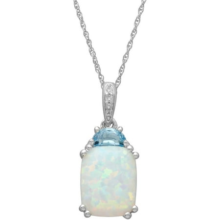 Created Opal and Blue Topaz Diamond Accent Pendant in Sterling Silver, 18