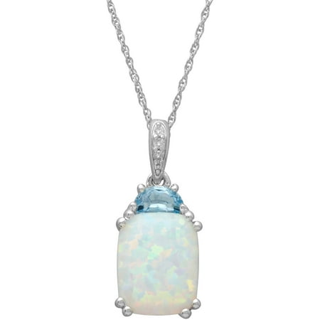 Created Opal and Blue Topaz Diamond Accent Pendant in Sterling Silver, 18