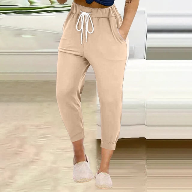 asjyhkr Plus Size Capri Pants Elastic Drawstring Joggers High Waisted Sweatpants with Pockets Fashion 2025