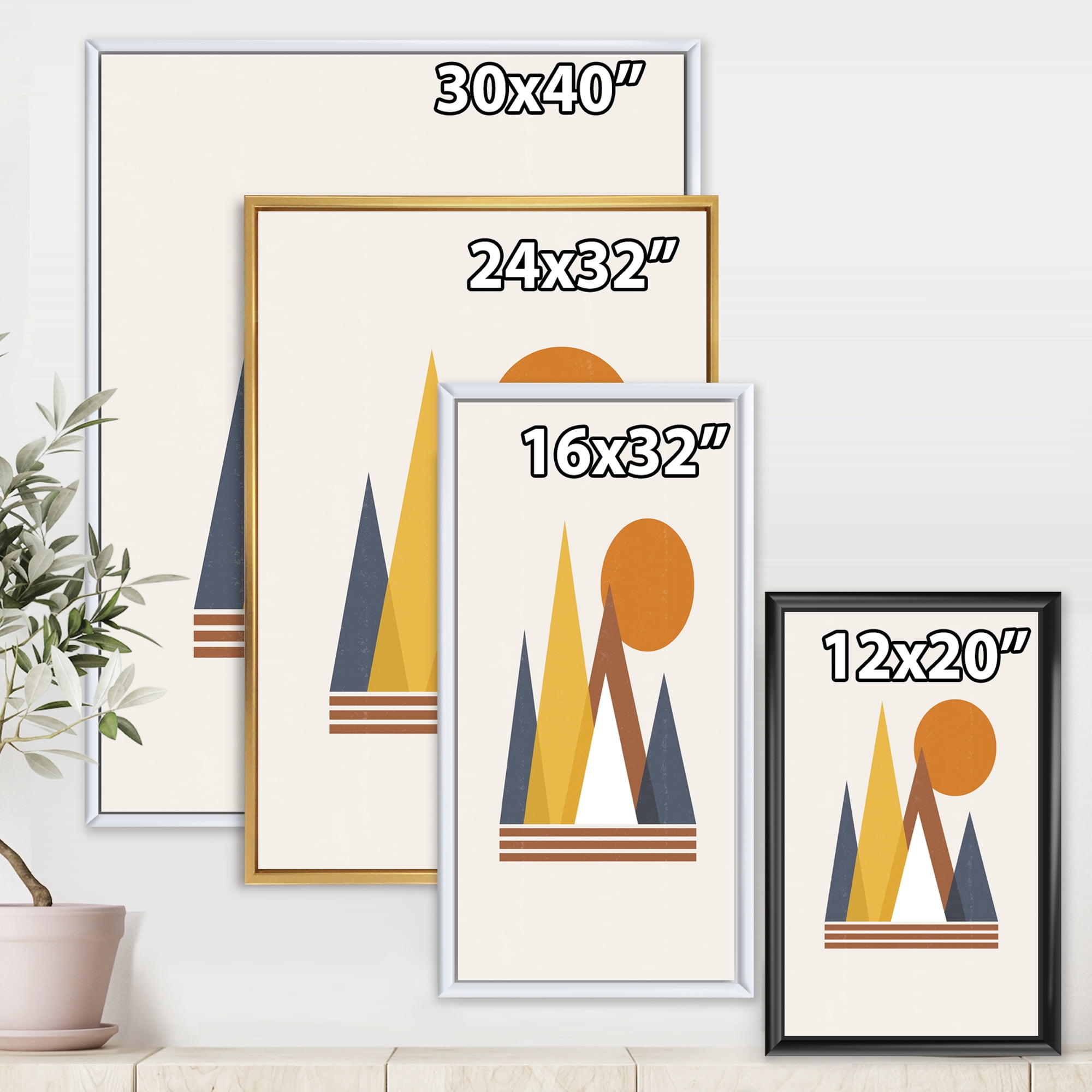 Designart 'Sun and Mountain Abstract' Modern Framed Canvas Wall Art Print
