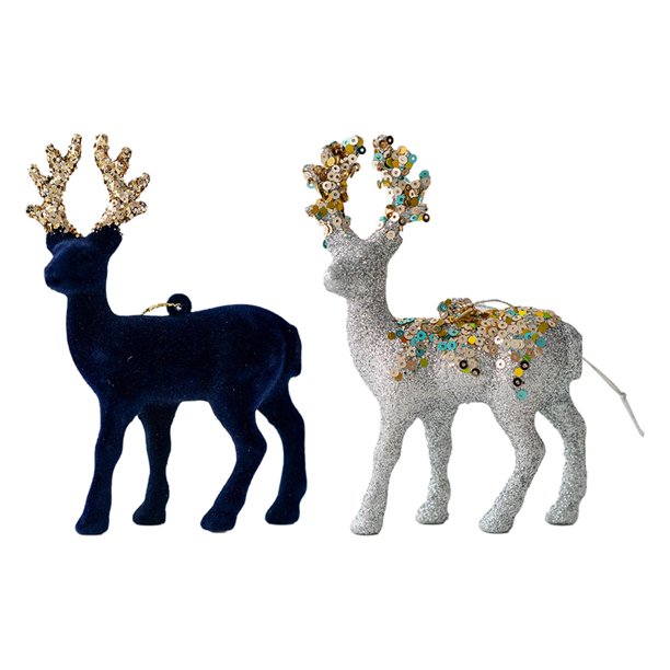Conjunto de 2 Figuras Navideñas de Alce para Embellecer tu Hogar azul plata
