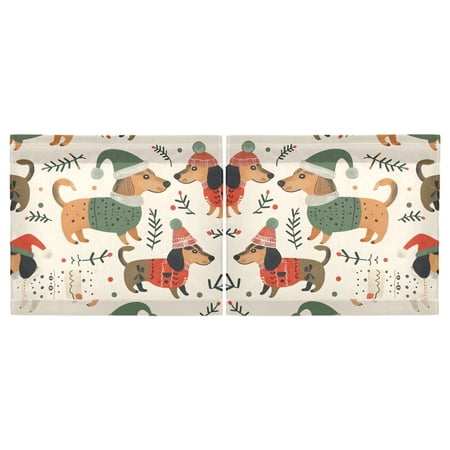 Haosy 2 Panels Rod Pocket Tier Curtains 27 x 24 Light Filtering Privacy Semi Sheer for Kitchen Bathroom Dachshunds Dog with Sweater and Hat