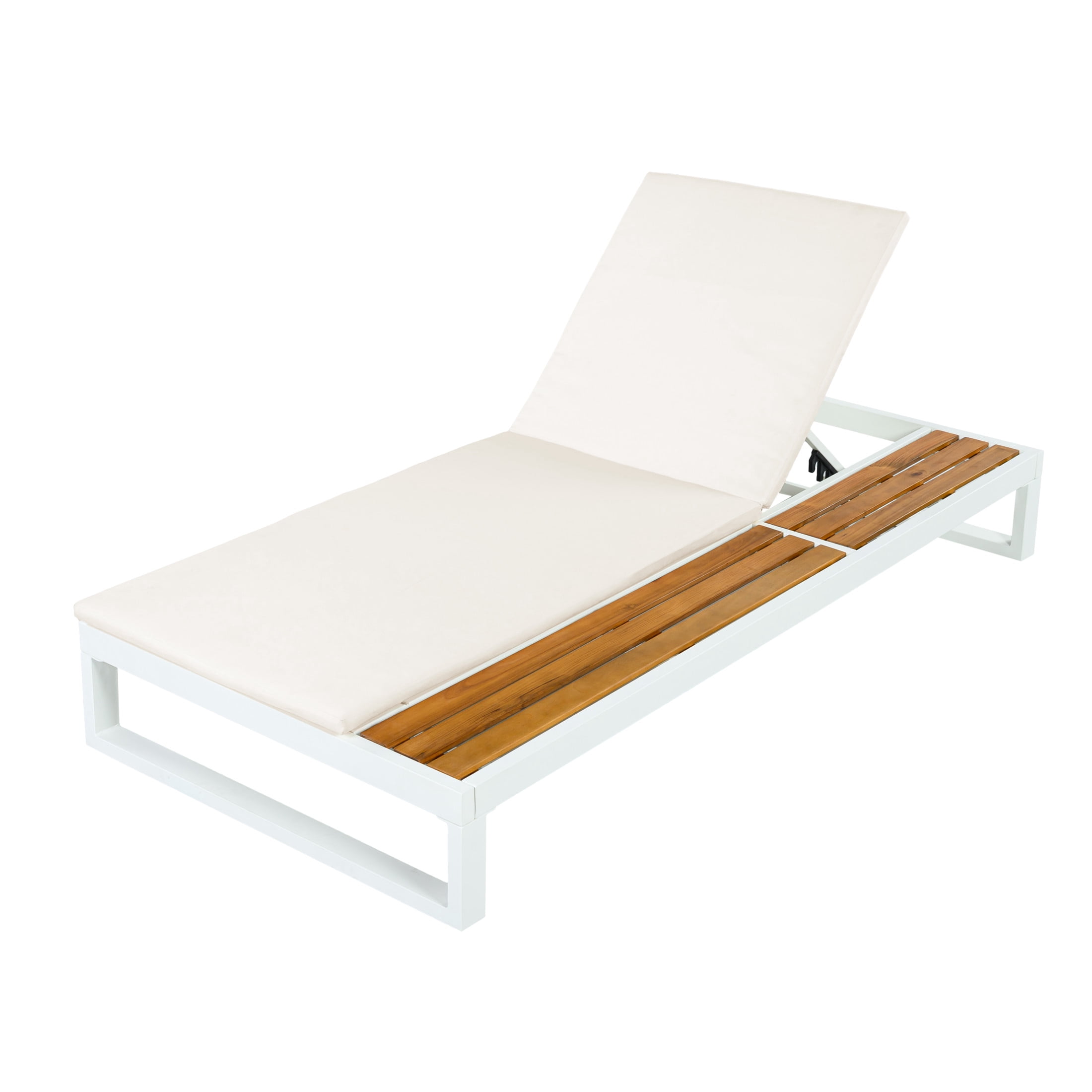 Christopher Knight Home Outdoor Chaise Lounge with 1.57" Cushion, 5-Position Recliner, White + Cream