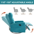 thumbnail image 6 of Manual Recliner Chair with Rocker and Swivel, Blue Fabric Upholstery, Square Arms, Cushion Back, 360° Swivel, Adjustable Recline, for Living Room, Heavy Duty, Easy Assembly, 6 of 8