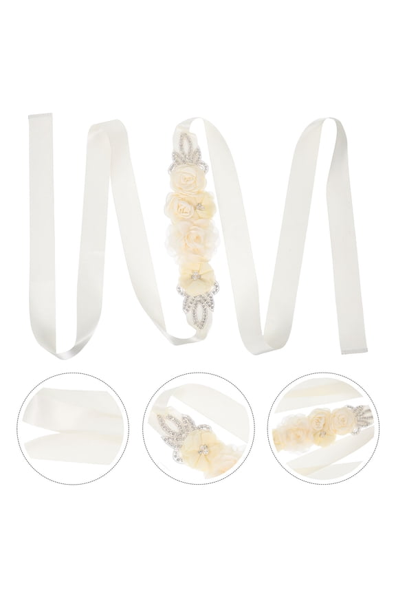 Elegant Ivory Bridal Sash Belt with Rose Flower Design for Formal Wedding and Maternity Gowns