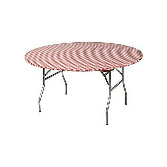 Kwik-Covers 72" Round Fitted Plastic Table Covers, Bundle of 5 (Red Gingham)