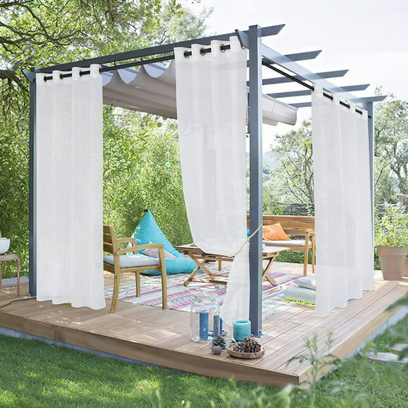 DONGPAI Outdoor Sheer Curtains Waterproof Paito Curtain Rustproof Grommet Top for Pergola, Porch, Cabana, 52" x 84", 1 Panel