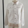thumbnail image 4 of Brnmxoke Cropped Denim Jacket Woman Casual Collared Long Sleeve Jean Jackets Stretchy Button Dowdown Distressed Outerwear Tops with Pockets White,XL, 4 of 9