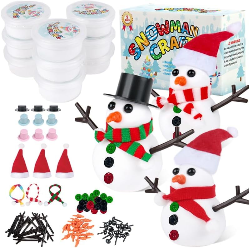 12Pack Build a Snowman Kit - Christmas Crafts,Air Dry Clay Snowman Crafts,Modeling Clay Snowman DIY Kit,Christmas Crafts Xmas Holiday Party Decor Gift